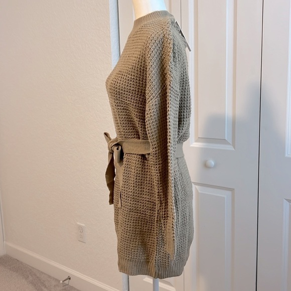 NWT Cozy Waffle Knit Crewneck Sweater Dress with Belt Tan Size Medium - Picture 7 of 15